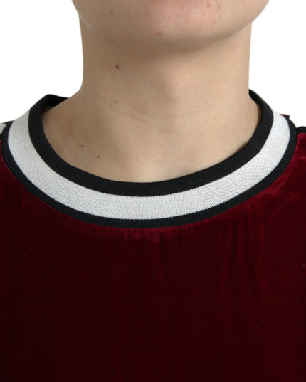 Dolce & Gabbana Bordeaux Velvet Round Neck Pullover Sweater