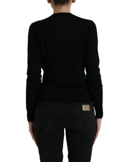 Dolce & Gabbana Black Bird Wool Long Sleeve Cardigan Sweater