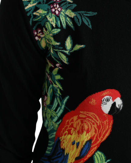 Dolce & Gabbana Black Bird Wool Long Sleeve Cardigan Sweater