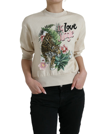 Dolce & Gabbana Beige Jungle Printed Cotton Pullover Sweater