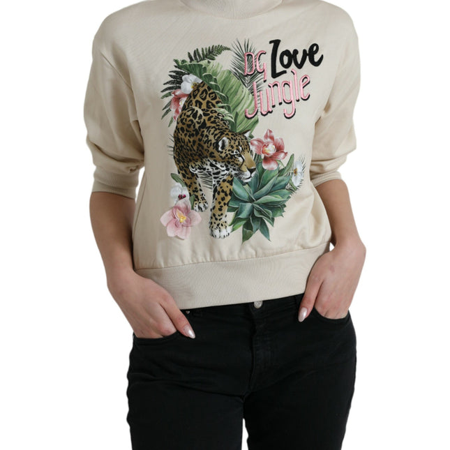 Dolce & Gabbana Beige Jungle Printed Cotton Pullover Sweater