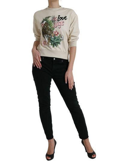 Dolce & Gabbana Beige Jungle Printed Cotton Pullover Sweater