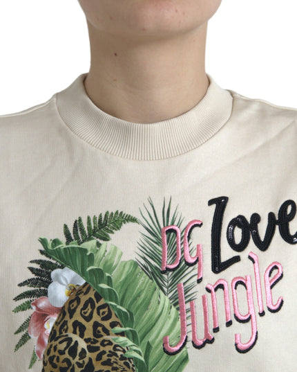 Dolce & Gabbana Beige Jungle Printed Cotton Pullover Sweater
