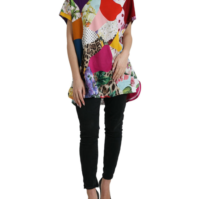 Dolce & Gabbana Multicolor Patchwork Cotton Silk Blouse Top