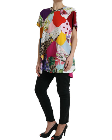 Dolce & Gabbana Multicolor Patchwork Cotton Silk Blouse Top
