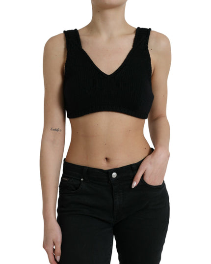 Dolce & Gabbana Black Cropped Cashmere V-neck Bustier Top