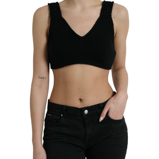 Dolce & Gabbana Black Cropped Cashmere V-neck Bustier Top
