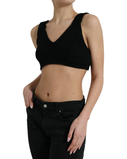 Dolce & Gabbana Black Cropped Cashmere V-neck Bustier Top