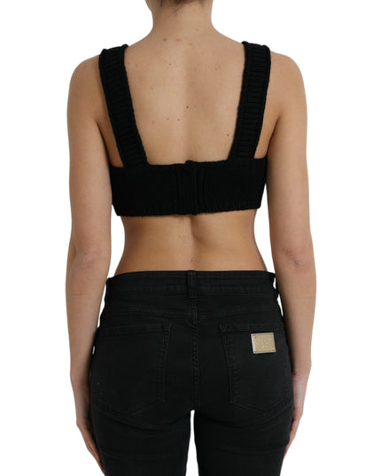 Dolce & Gabbana Black Cropped Cashmere V-neck Bustier Top