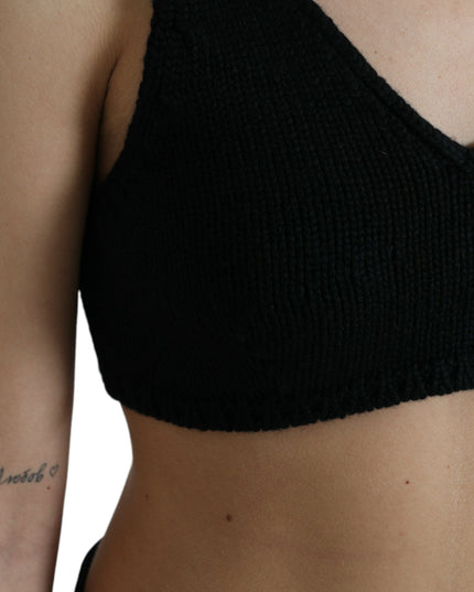 Dolce & Gabbana Black Cropped Cashmere V-neck Bustier Top
