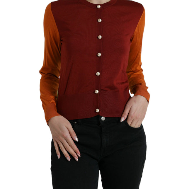 Dolce & Gabbana Multicolor Silk Crewneck Cardigan Sweater