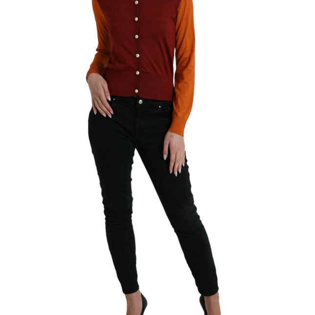 Dolce & Gabbana Multicolor Silk Crewneck Cardigan Sweater
