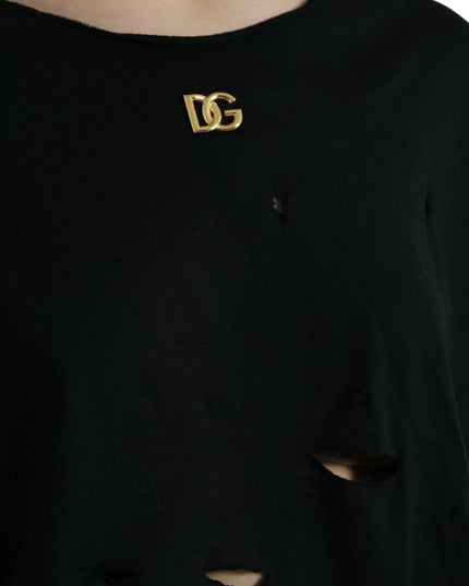 Dolce & Gabbana Black Cotton Lace Up Logo Round Neck Tank Top