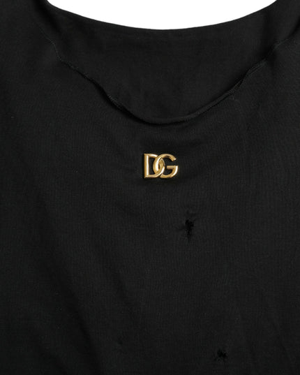 Dolce & Gabbana Black Cotton Lace Up Logo Round Neck Tank Top