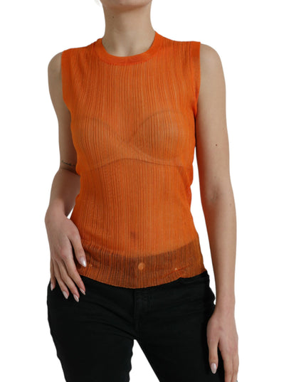 Dolce & Gabbana Orange See Through Crew Neck Blouse Tank Top
