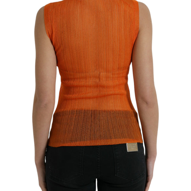 Dolce & Gabbana Orange See Through Crew Neck Blouse Tank Top