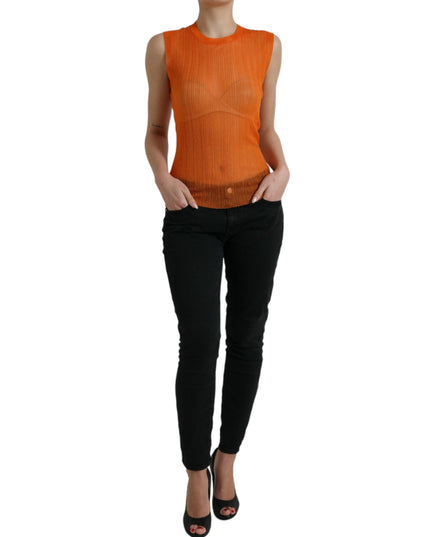 Dolce & Gabbana Orange See Through Crew Neck Blouse Tank Top
