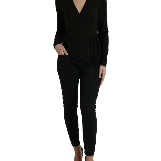 Dolce & Gabbana Black Wool V-neck Crossed Cardigan Sweater