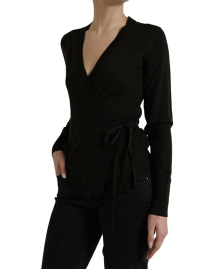 Dolce & Gabbana Black Wool V-neck Crossed Cardigan Sweater