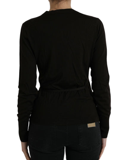 Dolce & Gabbana Black Wool V-neck Crossed Cardigan Sweater