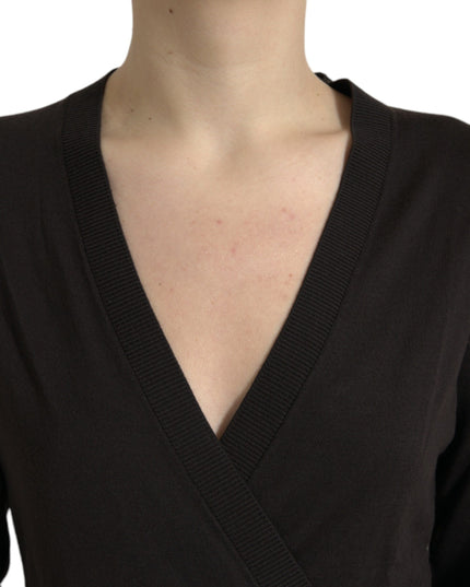Dolce & Gabbana Black Wool V-neck Crossed Cardigan Sweater