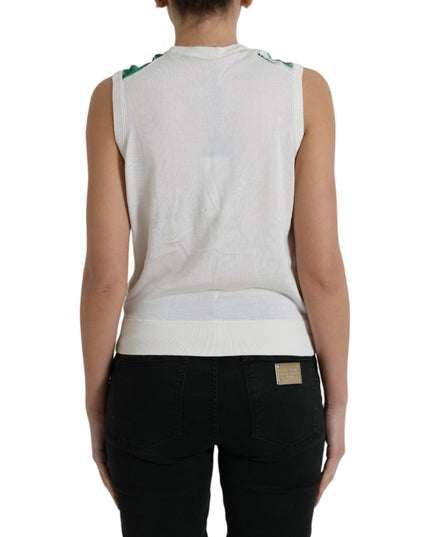 Dolce & Gabbana White Banana Leaf Print Crew Neck Tank Top