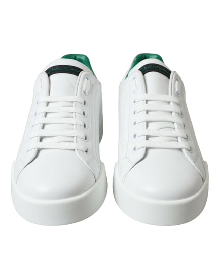 Dolce & Gabbana White Green Leather Portofino Sneakers Shoes