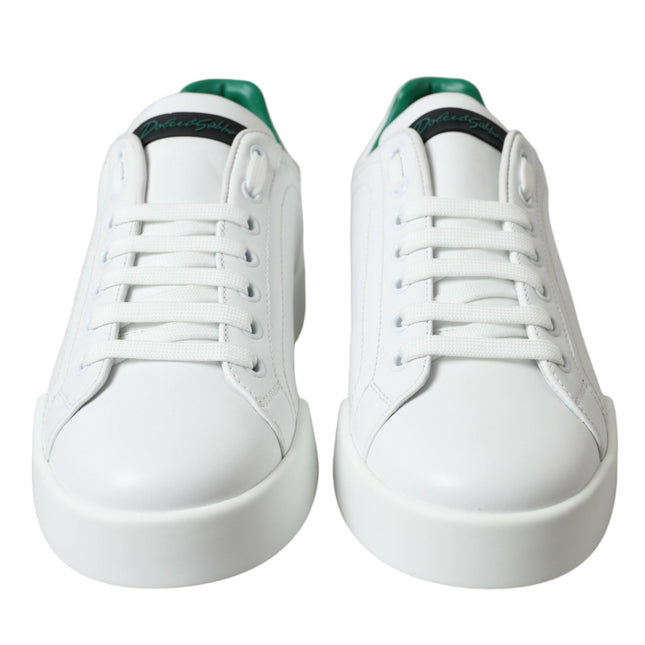 Dolce & Gabbana White Green Leather Portofino Sneakers Shoes