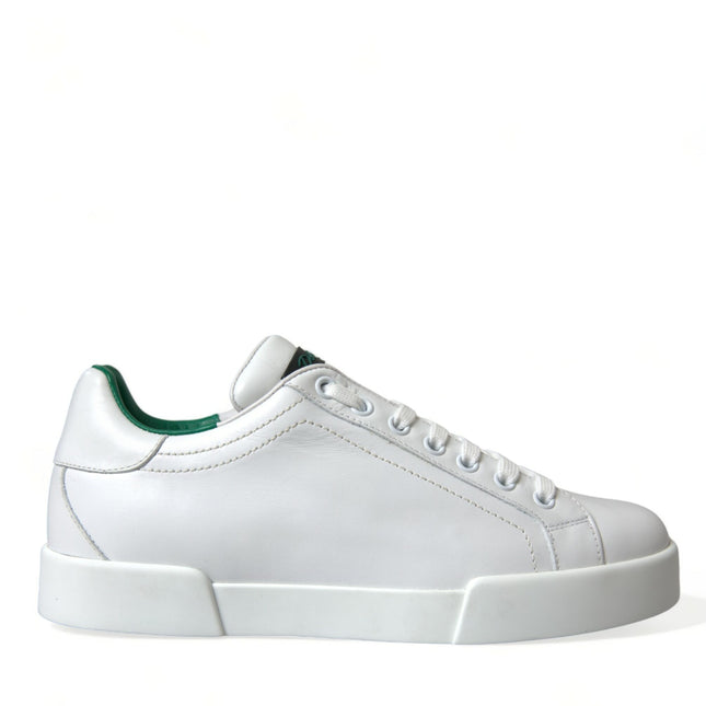 Dolce & Gabbana White Green Leather Portofino Sneakers Shoes