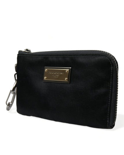 Dolce & Gabbana Black Nylon Logo Plaque Keyring Pouch Clutch Bag