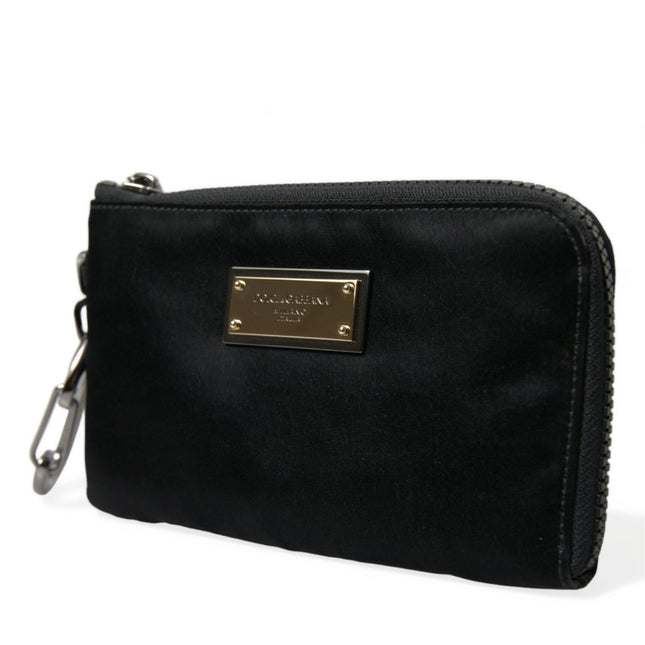 Dolce & Gabbana Black Nylon Logo Plaque Keyring Pouch Clutch Bag