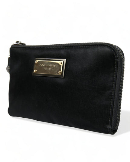 Dolce & Gabbana Black Nylon Logo Plaque Keyring Pouch Clutch Bag