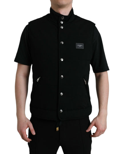 Dolce & Gabbana Black Rayon Buttoned Vest Logo Jacket
