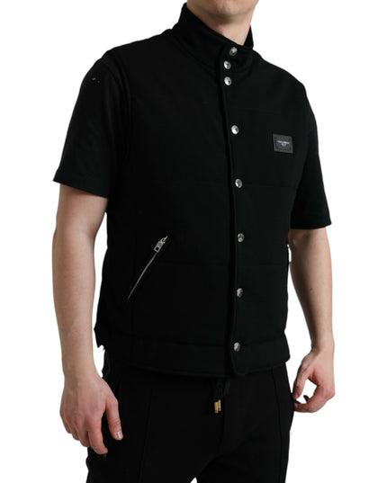 Dolce & Gabbana Black Rayon Buttoned Vest Logo Jacket