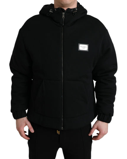 Dolce & Gabbana Black Cotton Hooded Logo Bomber Jacket