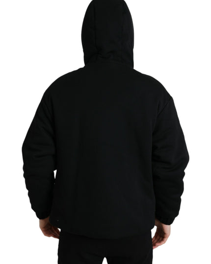 Dolce & Gabbana Black Cotton Hooded Logo Bomber Jacket