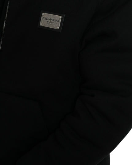 Dolce & Gabbana Black Cotton Hooded Logo Bomber Jacket