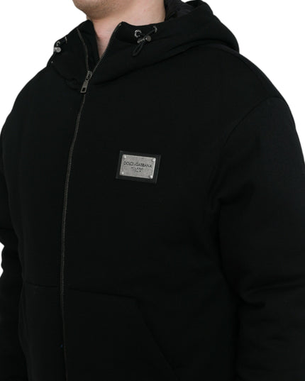 Dolce & Gabbana Black Cotton Hooded Logo Bomber Jacket