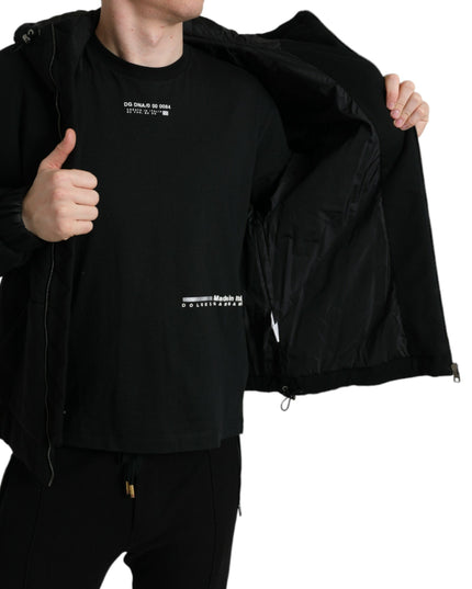 Dolce & Gabbana Black Cotton Hooded Logo Bomber Jacket