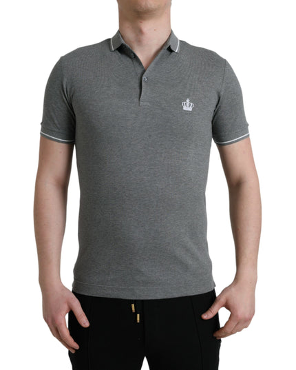 Dolce & Gabbana Gray Collared Short Sleeve Crown T-shirt