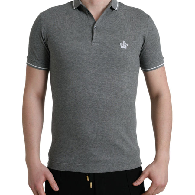 Dolce & Gabbana Gray Collared Short Sleeve Crown T-shirt