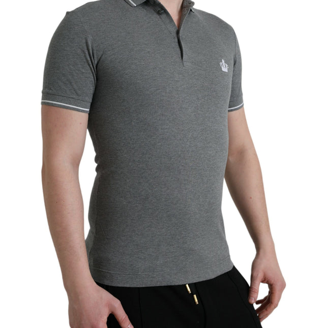 Dolce & Gabbana Gray Collared Short Sleeve Crown T-shirt