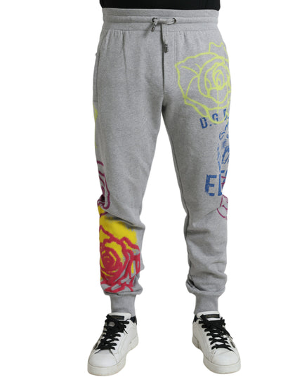 Dolce & Gabbana Gray Cotton Graffiti Sweatpants Jogger Pants