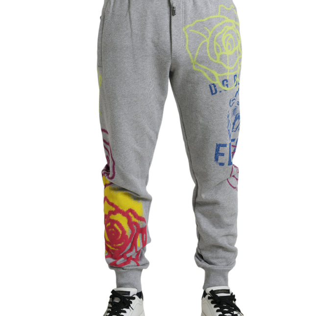 Dolce & Gabbana Gray Cotton Graffiti Sweatpants Jogger Pants