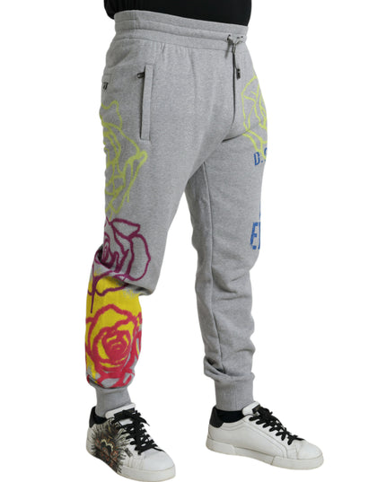 Dolce & Gabbana Gray Cotton Graffiti Sweatpants Jogger Pants