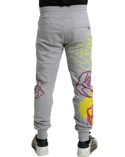 Dolce & Gabbana Gray Cotton Graffiti Sweatpants Jogger Pants