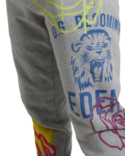 Dolce & Gabbana Gray Cotton Graffiti Sweatpants Jogger Pants