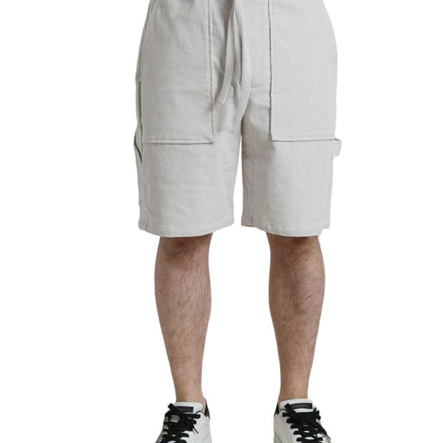 Dolce & Gabbana Beige Cotton Corduroy Logo Bermuda Shorts