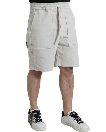 Dolce & Gabbana Beige Cotton Corduroy Logo Bermuda Shorts