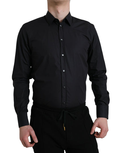 Dolce & Gabbana Navy Blue Cotton Collared Formal Dress Shirt